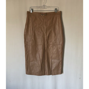 Karen Millen Skirt 10 Lamb Leather Tan Knee Length Pencil Lined